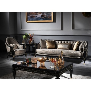 Casa Padrino Couchtisch Luxus Barock Set Silbergrau / Schwarz / Gold - 2 Sofas & 2 Sessel & 1 Couchtisch & 2 Beistelltische - Prunkvolle Barock Möbel - Luxus Qualität