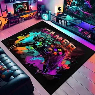 PEIHUODAN Gamer Bereich Teppich Jugendzimmer Jungen Gaming Zimmer Home Decor Coole Neon-Spiele Teppich Anime Gamepad 3D Gedruckter Teppich Für Wohnzimmer Und Schlafzimmer (Colour,140x200cm)