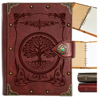 DUROTAN Notizbuch mit Baum des Lebens, einzigartiger A5-Ordner, 400 Seiten, Vintage-Leder, geeignet für Frauen und Männer, zum Schreiben, Dichter, Reisende, als Tagebuch, Geschenk