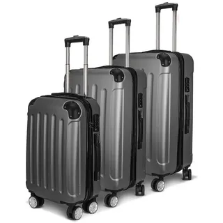 Henunem Kofferset Trolleyset Reisekoffer ABS Hartschalenkoffer mit Zahlenschloss, Hartschalen Rollkoffer,3 tlg,4 Rollen,ABS-Material, Dunkelgrau grau