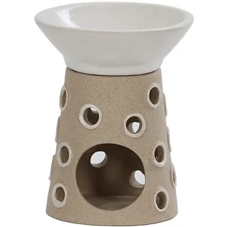 Windlicht, Duftstövchen, Aromalampe, Duftlampe aus Keramik Turm/Tower in beige/weiß