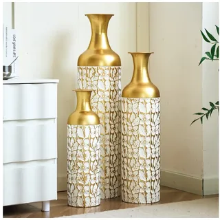 Celya Bodenvase Boden bis zur Decke reichende Vase – 83/65/50 cm hohes Metallvasen Set (für Wohnzimmer und Schlafzimmer, mit Pampasgraszweig, vom Boden bis zur Decke reichend), 3 Retro-Vasen vom Boden bis zur Decke, hohe dekorative Vase weiß