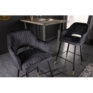riess-ambiente Barhocker PARIS grau/schwarz/gold - Samt, Metall, mit Armlehne & Ziersteppung (Einzelartikel, 1 St), gepolstert & im edlen Look – ideal für Kücheninsel & Hausbar grau
