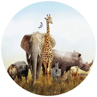 K&L Wall Art Vliestapete »Runde Vliestapete«, Afrika Tiere Safari Waldtiere, mehrfarbig, matt - bunt