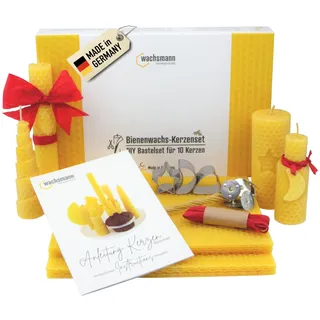Bienenwachs Kerzen selber machen Set für 10 Bienenwachskerzen, DIY Bastelset bunt für Kinder & Erwachsene, Wachsplatten & Dochte, deutsche Bienenwachsplatten