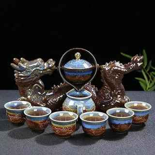 Scizorito chinesischer Gongfu Tee Set Geschenkbox, chinesische Drachenform, reines Handfeuern, mit 360drehender Teekanne und Infuser, geeignet für Büro, Zuhause, Geschenk (Drachenfest)