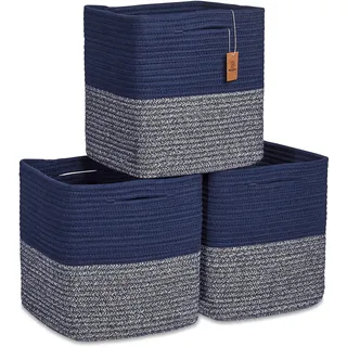 NaturalCozy Aufbewahrungswürfel, 27,9 cm, gewebt, aus Baumwollseil, 3er-Pack Würfel, Quadratische Aufbewahrungskörbe für Regale, Organizer, Klassenzimmer, Kinderspielzeug, Schrank und Babyzimmer