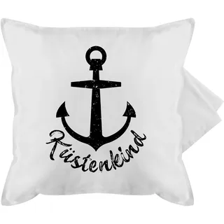 Shirtracer Kissenbezug - Statement - Küstenkind mit Anker - schwarz - 50 x 50 cm - Weiß - sofakissen maritim Statement-Kissen Statements Maritime Pillow Kissen nordsee sprüche nautisch kissenhüllen