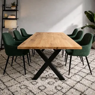 ABL HOLZ-ZENTRALE Massivholztisch Eiche 240x100 cm gerade Kante – Esszimmertisch mit 4 cm Tischplatte & X-Gestell aus Metall – moderner Esstisch, handgefertigt, Natürlich geölt