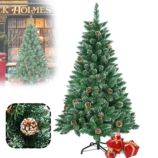 LZQ 120cm Weihnachtsbaum Künstlich PVC mit Schnellaufbau Klappsystem Tannenbaum Künstlich Christbaum mit Metallständer Feuerhemmender Grüne PVC mit Schnee-Effekt Kiefernzapfen