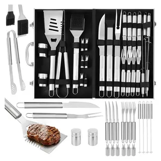 Kaminer Grillbesteck-Set Grillset Grillbesteck Grillutensilien, (Spar-Set, 26 tlg., XXL-Koffer), Grillwerkzeuge sind langlebig, hitzebeständig und einfache Reinigung silberfarben