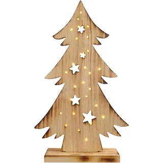 Weihnachtsbaum LED Deko XMAS Weihnachtsdeko Dekoleuchte Innen Außen, Holz Kiefer natur, Timer Batteriebetrieben, warmweiß, H 47,5 cm