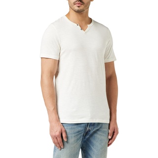 JACK & JONES Herren Basic T-Shirt V-Ausschnitt Kurzarm Jersey Baumwolle Shirt mit Knöpfen JJESPLIT, Farben:Weiß, Größe:M