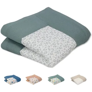 ULLENBOOM® Baby Krabbeldecke 100x100 cm gepolstert - Floral-Grün (Made in EU) - Krabbeldecke für Baby mit 100% OEKO TEX Baumwolle, ideal als Babydecke, Laufgittereinlage & Spieldecke