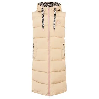 Zwillingsherz Steppweste Steppweste lang "Leo Good Vibes" beige|goldfarben XXL