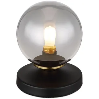 Tischleuchte Leselampe Metall Wohnzimmer rauchfarben Design Tischlampe mit Glaskugel, schwarz messing, Kabelschalter, 1x G9, DxH 10x13 cm