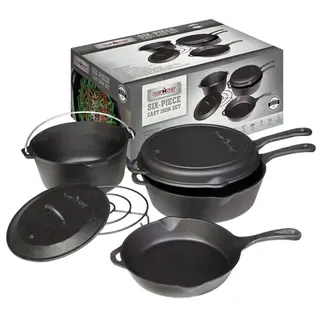 Camp Chef 6-teiliges Gusseisen-Set - Dutch Oven Set - Feuerpfanne + Feuertopf