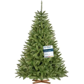 FairyTrees Weihnachtsbaum künstlich 180 cm FICHTE Natur Kunsttanne | Künstlicher Tannenbaum, Naturgetreu wie echt, inkl. Holzständer, Made in EU, Klassische Form, Grüner Stamm, Christbaum, FT01