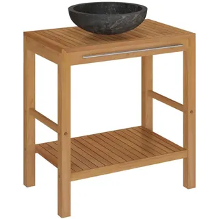 vidaXL Waschbeckenunterschrank Waschtisch Massivholz Teak mit Waschbecken Marmor Schwarz