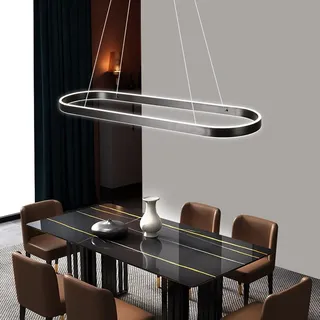 Bellastein LED Pendelleuchte Esstisch stimmungsvoller Büro- und Konferenzraum Hängeleuchte Studio-Kronleuchter, ovaler Bartresen, rechteckiger heller Luxus Rund Ring-pendellampe (schwarz, 100cm)