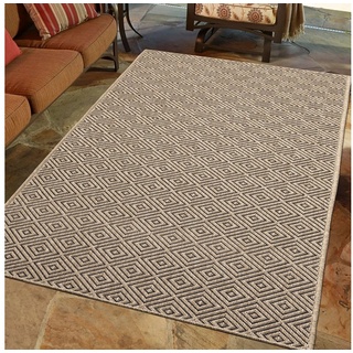 Outdoorteppich In- und Outdoorteppich mit Rautenmuster beige/schwarz, TeppichHome24, Rechteckig beige|braun 60 cm x 90 cm