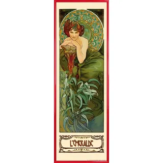 1art1 Alphonse Mucha Poster Kunstdruck Bild und Kunststoff-Rahmen - Die Edelsteine, Der Smaragd 1900 (91 x 30cm)