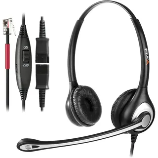 Wantek Telefon Headset RJ11 Binaural mit Noise Cancelling Mikrofon, Quick Disconnect, Festnetztelefone Kopfhörer für Yealink Avaya Cisco Grandstream Snom Panasonic KXT IP-Telefone(602QY1)