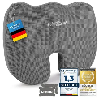 Body & Mind® Orthopädisches Sitzkissen Keilkissen Ergonomische Stuhlauflage Bürostuhl-Kissen; Autositz-Kissen; Schmerzreduzierend, Fördert Durchblutung, Entlastet Steißbein & Wirbelsäule (H2 - Medium)