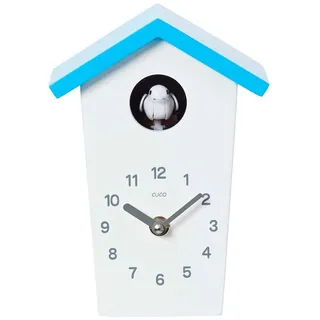 Cuco Clock Wanduhr Mini Kuckucksuhr HOCHHAUS, Wanduhr, Moderne Schwarzwalduhr (17,0 × 12,4 × 9,0cm, mit Nachtruhefunktion, Kuckucksruf, Quarzuhrwerk) blau