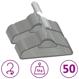vidaXL Kleiderbügel-Set Samt Grau 50 St.