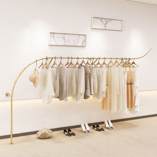LBSI Kleiderstange zur Wandmontage Gold, Wand - Kleiderständer im Industrie-Rohr-Stil, um Hängen der Kleidungsstücke ​für Zuhause, Geschäfte 250/300 / 350cm