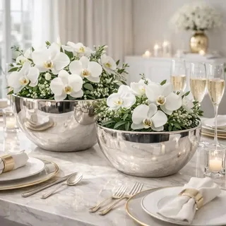 2er-Set Dekoschalen Keramikschale Dekovase Vase Hochzeitsdeko Übertöpfe Silber Blumentopf Silber Blumenvase Pflanzgefäße Pflanztopf Tisch-Deko Blumenschale Pflanzschale oval Vasen Silberschale