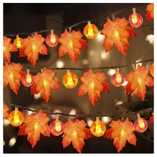 Lapamax LED-Lichterkette Herbst Lichterkette Batterie mit Ahornblättern, 1,5–6M, Halloween Deko, 2 Modi, für Halloween Theme Erntedankfest Weihnachtsfeiern orange 1.5 m