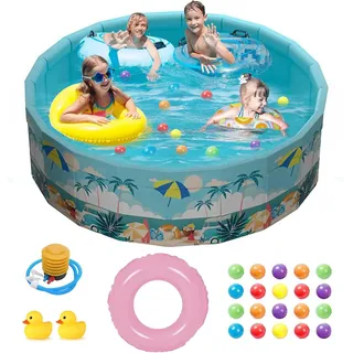 Planschbecken Groß, Ø160 x 45 cm Faltbarer Schwimmbecken Rund Swimmingpool, Nicht Aufblasbarer Outdoor Kinderpool, Gartenschwimmbad für Erwachsene, Hundepool, Ballgruben für Kinder (für 1-5 Pers)