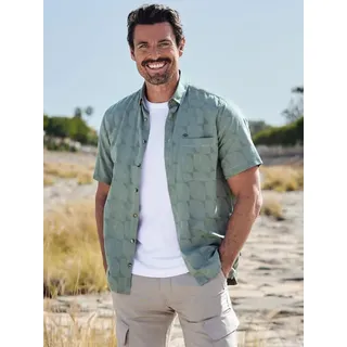 engbers Herren Kurzarm Hemd mit geometrischem Muster Grün regular gemustert Button Under - L
