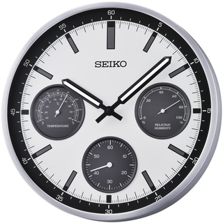 Seiko QXA823S Wanduhr Thermometer Hygrometer Weiß/Schwarz
