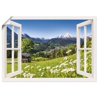 ARTland Poster Kunstdruck Wandposter Bild ohne Rahmen 100x70 cm Fensterblick Fenster Alpen Landschaft Berge Wald Gebirge Wiese Natur T5TQ