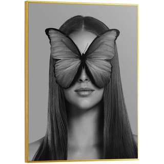 Reinders! Gerahmtes Bild ARTIFIC, Grau - Schwarz - Goldgelb - 30 x 40 cm - Frau mit Schmetterling
