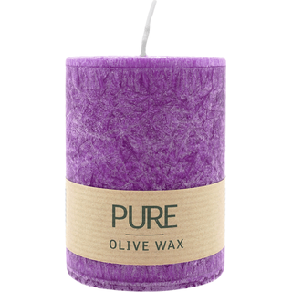 100% PURE, OLIVE WAX, vegane Stumpenkerze, Erika, WENZEL, 90/70 mm, Brenndauer ca. 40h