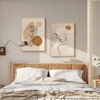 Sarah Duke 2er Abstrakt Beige Poster Set, Abstrakt Leinwandbilder Aesthetic Wandbilder, Ohne Rahmen Wandbilder, Boho Wanddeko für Wohnzimmer Schlafzimmer (50x70cm)