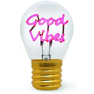 LEGAMI - Glühbirnenförmige Tischlampe, wiederaufladbar mit USB Kabel, kabellos, Glühbirnen Fiktion, Good Vibes Thema, 6,8 x 10,3 cm