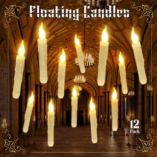 Halloween Deko 12 Stück Schwimmende LED Kerzen,Flammlose Kerzen Mit Zauberstab Fernbedienung Flackernde Hängende Leuchtende Kerzenlichter Für Party Tisch Kirche Hochzeit Dekor (12 Stück)