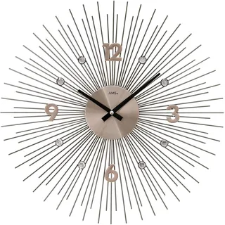 Wanduhr AMS "W9610", grau (anthrazit), Wanduhren, Ø 50cm, Wanduhr, Quarzuhr,Wohnzimmer,Esszimmer,Küche,Arbeitszimmer,Büro,Flur