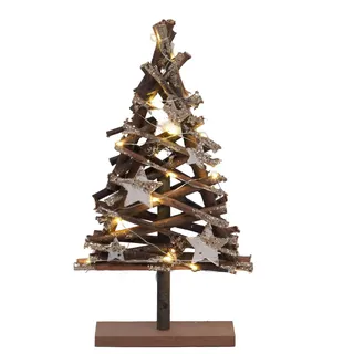 Spetebo Holz Weihnachtsbaum 15 LED - 37x20x6 cm - Tischdekoration Fensterdeko Holzbaum Tannenbaum beleuchtet