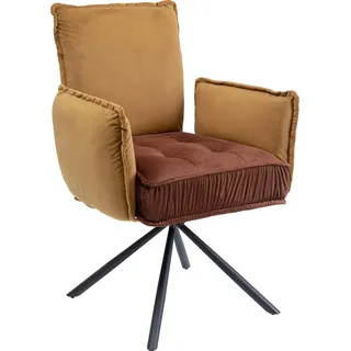 Kare Design Drehstuhl mit Armlehnen Chelsea, Braun, Esszimmersessel, Esszimmerstuhl, Samtoptik, 360 Grad drehbar, 90x65x60cm (H/B/T)