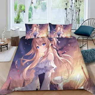 VULORA Japan Manga Bettwäsche 155x220 Anime Girl Bettbezug mit Reißverschluss, Weich Mikrofaser Bettwäsche-Sets für Teenager Kinder 3D Druck Bettwaren Bettbezüge mit 2 Kissenbezüge 80x80