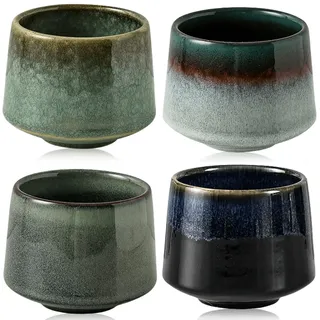 Espressotassen Set 4-teilig, hochwertige Tassen aus Steingut, Kaffeetassen Set ohne Henkel, Mini Espresso Tassen Kaffeebecher Keramik Mini-Kaffeetassen Künstlerdesign Tasse für Mokka Kaffee Tee Milch