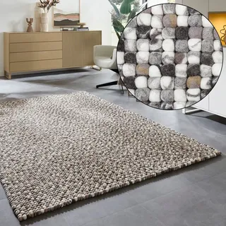 Wollteppich THEKO "Felty 2.2, handgefertigt" Gr. 2, beige (natur), B:70cm H:22mm L:140cm, Wolle, Teppiche, Filzkugel-Teppich, reine Wolle, auch in rund & als Läufer