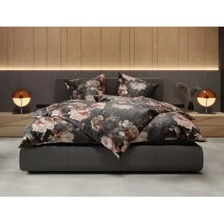Bettwaesche-mit-Stil Mako Satin Bettwäsche Midnight Flower Rose/anthrazit (Kissenbezug 40x40)