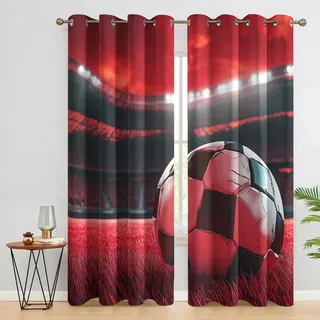 Generisch Fußball Vorhänge Wohnzimmer, Verdunklungsvorhänge Sport Fussball Jungen mit Ösen, Vorhang Blickdicht mit Muster, Gardinen für Wohnzimmer Deko 2er Set, H 137 X B 117 cm B-G7
